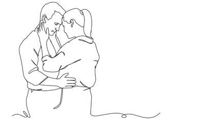 Couple Creative Contemporary Abstract Line Drawing. Beauty Fashion Peoples. Vector Minimalist Design for Wall Art, Print, Card, Poster