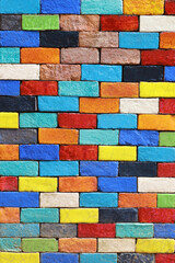 Colorful brick wall background,wallpaper paint with multi colored, beautiful  tile pattern with...