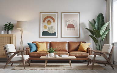 Modern luxury interiors designs. Empty painted wall.dark accent furniture and blank background.Bedroom interior trend 2025 year Modern luxury apricot room interior home designs	