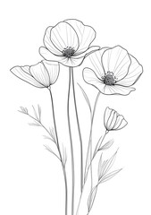 Naklejka premium Beautiful line drawing of wildflowers in bloom