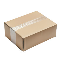 Cardboard Box with Transparent Strip on Isolated White Background