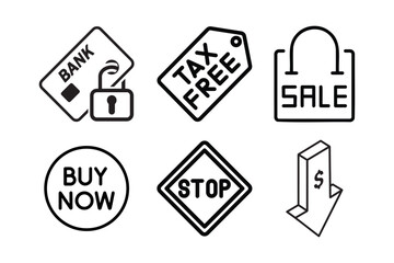 Shopping and Financial Icon Set Outline Style.