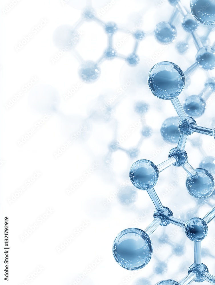 Poster Abstract molecular structures in light blue and white create a scientific atmosphere with a gradient background for informative text presentation