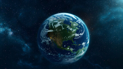 Obraz premium Pixelated Earth From Space With North America Prominently Displayed Against a Dark Blue Starry Background