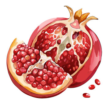 Watercolor Pomegranate with Juicy Seeds Exposed. Perfect for: Autumn, Rosh Hashanah, Health Awareness Month