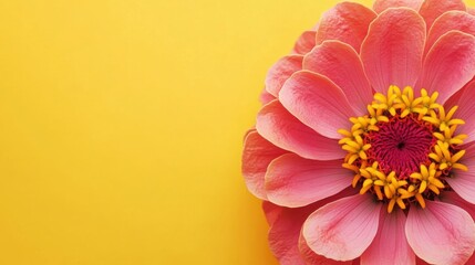 A close up view of a vibrant pink and yellow flower