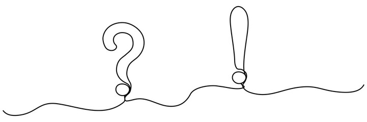 Obraz premium Question and exclamation mark continuous one line drawing. Vector illustration isolated on white.