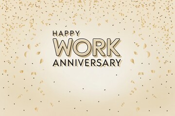 Employee engagement enhances satisfaction and strategy concept. Happy work anniversary greeting with festive elements and gold accents.