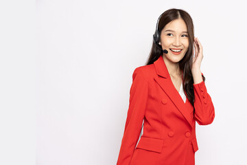 Asian call center or customer service wearing headset, Telemarketing, customer support agent...