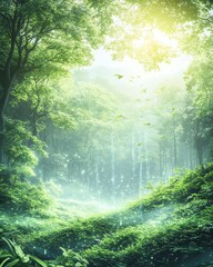 Fototapeta premium Eco-Secure Energy Solutions visualized through a lush forest transforming into renewable biofuel, a futuristic and clean energy concept