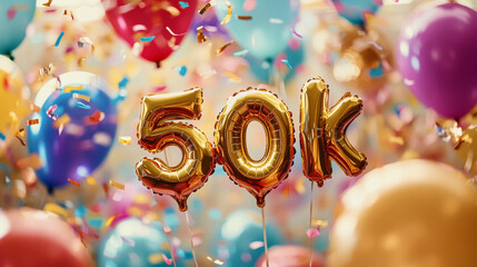 50k Subscriber Milestone Celebration Banner with Balloons