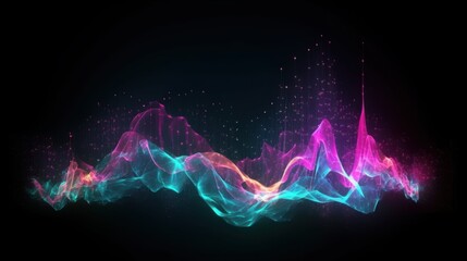 Abstract neon soundwave visualizer with flowing energy pulses and particles