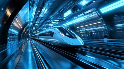 Futuristic train in a modern tunnel