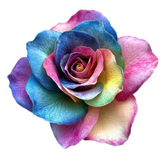 Vibrant Rainbow Rose Bloom on Isolated White Background