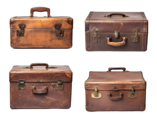 A collection of vintage suitcases featuring various styles and textures, perfect for evoking nostalgia and adventure.