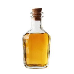 Clear Glass Bottle with Cork Stopper and Golden Liquid Inside