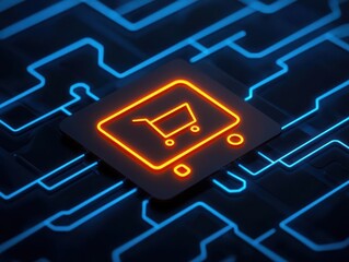 Glowing digital purchase confirmation icon, symbolizing omnichannel transaction success