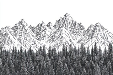 Majestic mountain range, evergreen forest, scenic landscape, nature background, travel poster