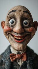 Obraz premium Vintage Puppet Smiling Creepily With a Wooden Texture And Vintage Suit