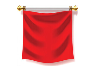 Pennant red 3d realistic textile flag Silk or velvet empty material Hanging on wall mockup for advertising or logo marketing branding template vector isolated illustration
