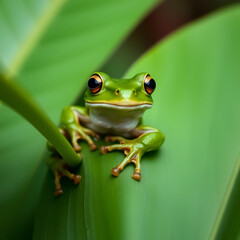 Obraz premium photo of a green frog in nature jump