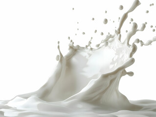 A dynamic splash of milk against a white background, showcasing the beauty and fluidity of dairy products in motion.