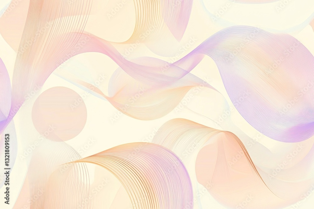 Wall mural pastel colored lines creating wavy pattern on light yellow background