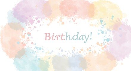 A watercolor-style birthday background with artistic brush strokes and soft pastel splashes