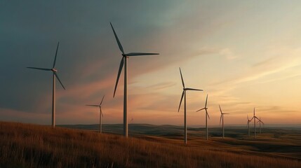 Obraz premium Harnessing wind energy innovative science and technology in action at a turbine farm