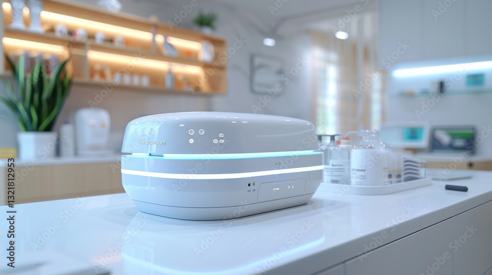 Aufkleber a sleek sterilization unit sits on a clean countertop in a modern dental clinic, surrounded by neatl