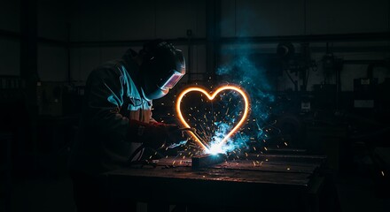 Welder Creating Heart on Steel Tank
