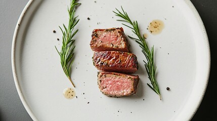 Minimalist Culinary Presentation: Herb-Crusted Meat