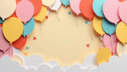 Festive сolorful layered balloons in elegant design for congratulatory cards during Pride Month celebration with copy space