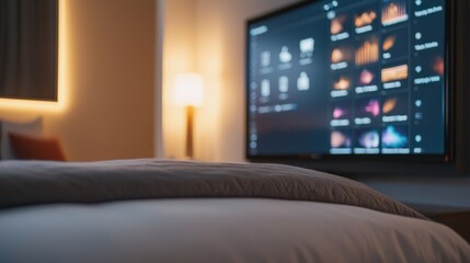 Innovative technology in hotel booking exploring travel solutions modern hotel room indoor close-up view