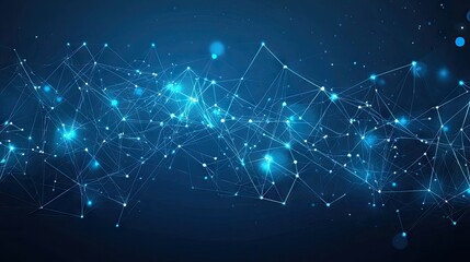 Fototapeta premium Abstract blue network connection; glowing nodes; digital technology background; website banner
