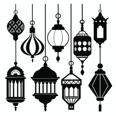Creative vector set of silhouette coloring lamps design on a white background 