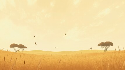 Golden Hour Savanna Landscape: A Serene African Grassland Scene