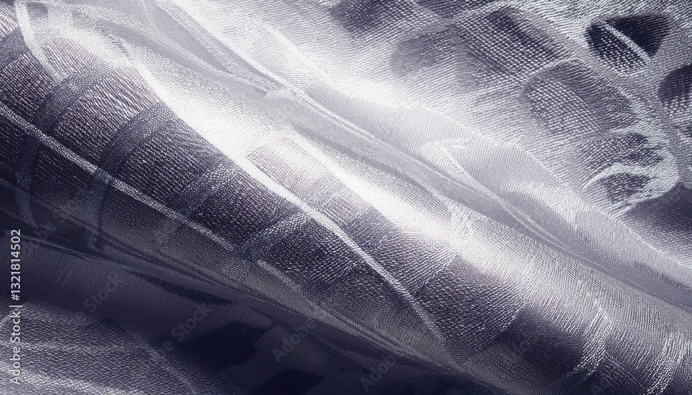 Poster  abstract close-up of translucent textured fabric with organic linear patterns in monochrome tones for modern design