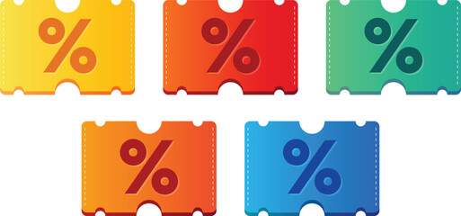 Voucher card template design with coupon code promotion. Premium special price offers sale coupon. 5 color