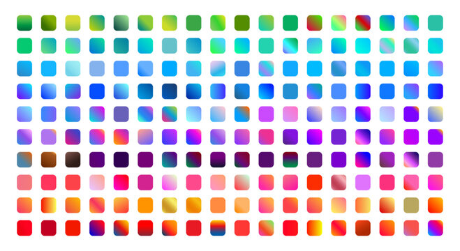 Modern Gradient Colors Set, Unique Vibrant Swatches for Graphic design, UI UX design, web, app, branding, marketing, social media, advertising. Trendy bright gradient collection. Vector illustration.