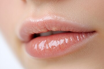 Fototapeta premium Close up of glossy lips showing perfect lip makeup