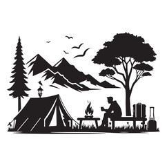 Camping silhouette icon vector illustration.