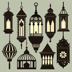 Obraz premium Creative vector set of silhouette coloring lamps design on a white background 