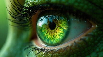 Mesmerizing green human eye in extreme close-up