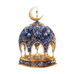 Ornate Crescent Moon Design with Blue Mosaic and Golden Details