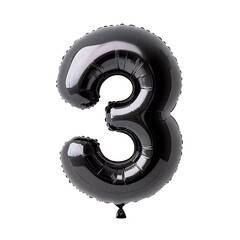 Black balloon shaped like the number three.