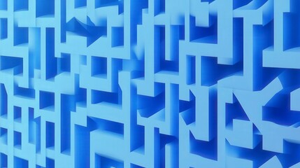 Fototapeta premium Abstract Blue Maze Architecture. Intricate Geometric Design. Modern Building Facade. Stylish Wall Art.