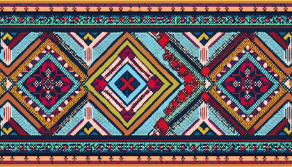 A Vibrant Tapestry Of Geometric Patterns And Rich Colors Celebrating Cultural Heritage With Intricate Designs And Bold Hues