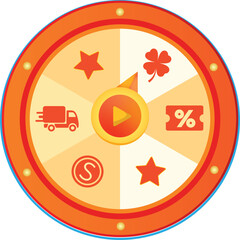 Vector illustration spinning fortune wheel with freeship, coin, star, voucher, lucky clover on white background.