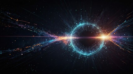 Abstract technology background with glowing lines and circles. 3D Rendering